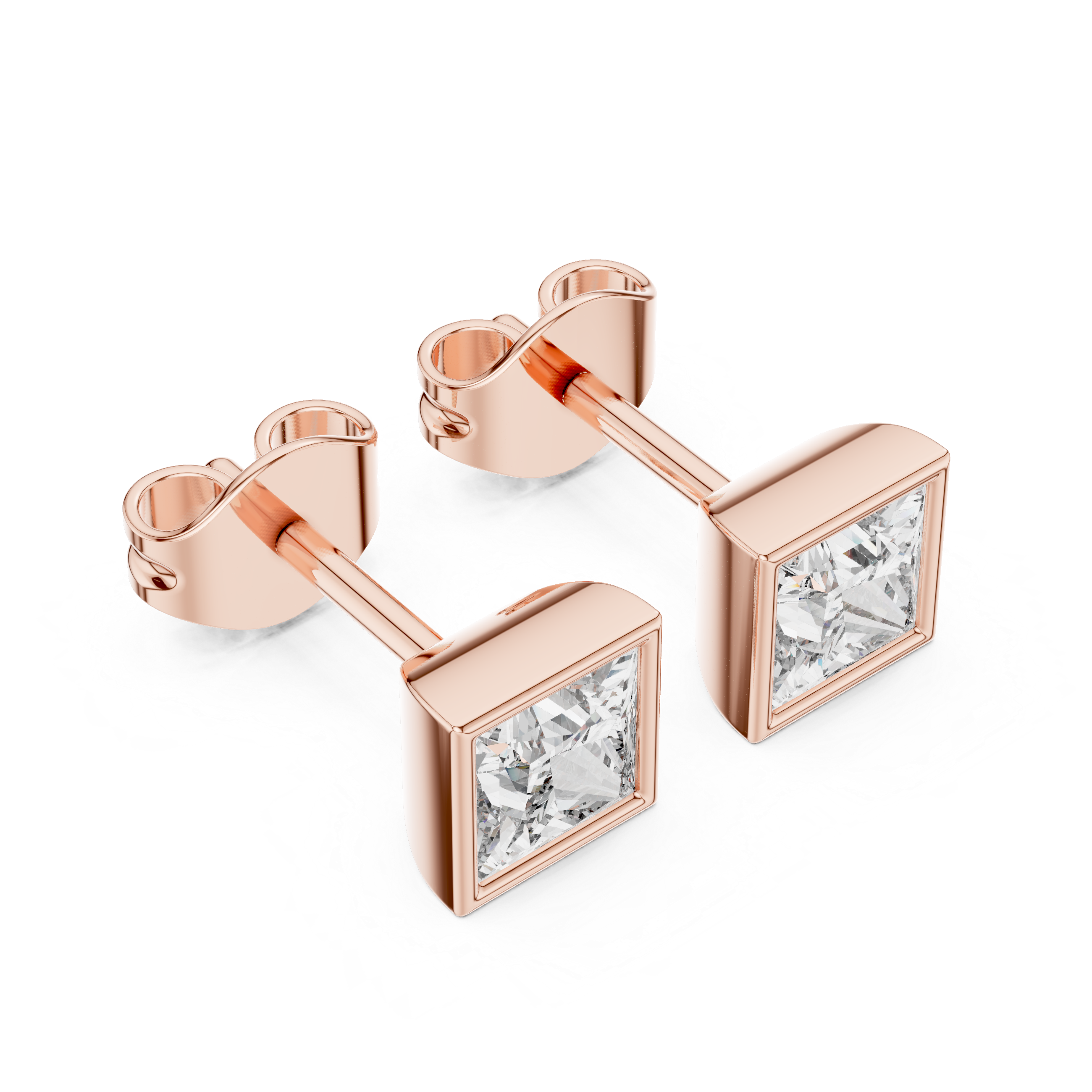 Gold 1Ct Bezel Stud Princess Lab Grown Diamond Wylie Earring
