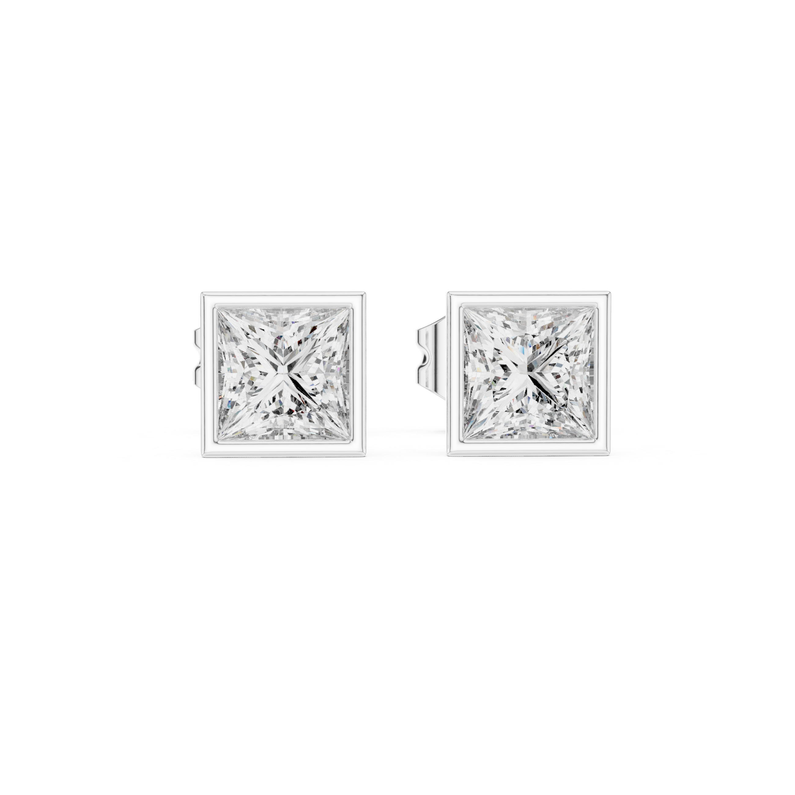 Gold 1Ct Bezel Stud Princess Lab Grown Diamond Wylie Earring