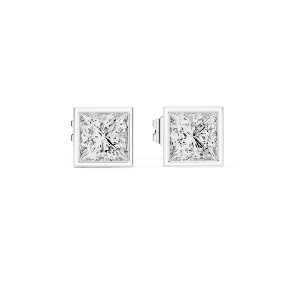 Gold 1Ct Bezel Stud Princess Lab Grown Diamond Wylie Earring