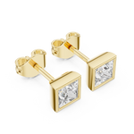 Gold 1Ct Bezel Stud Princess Lab Grown Diamond Wylie Earring