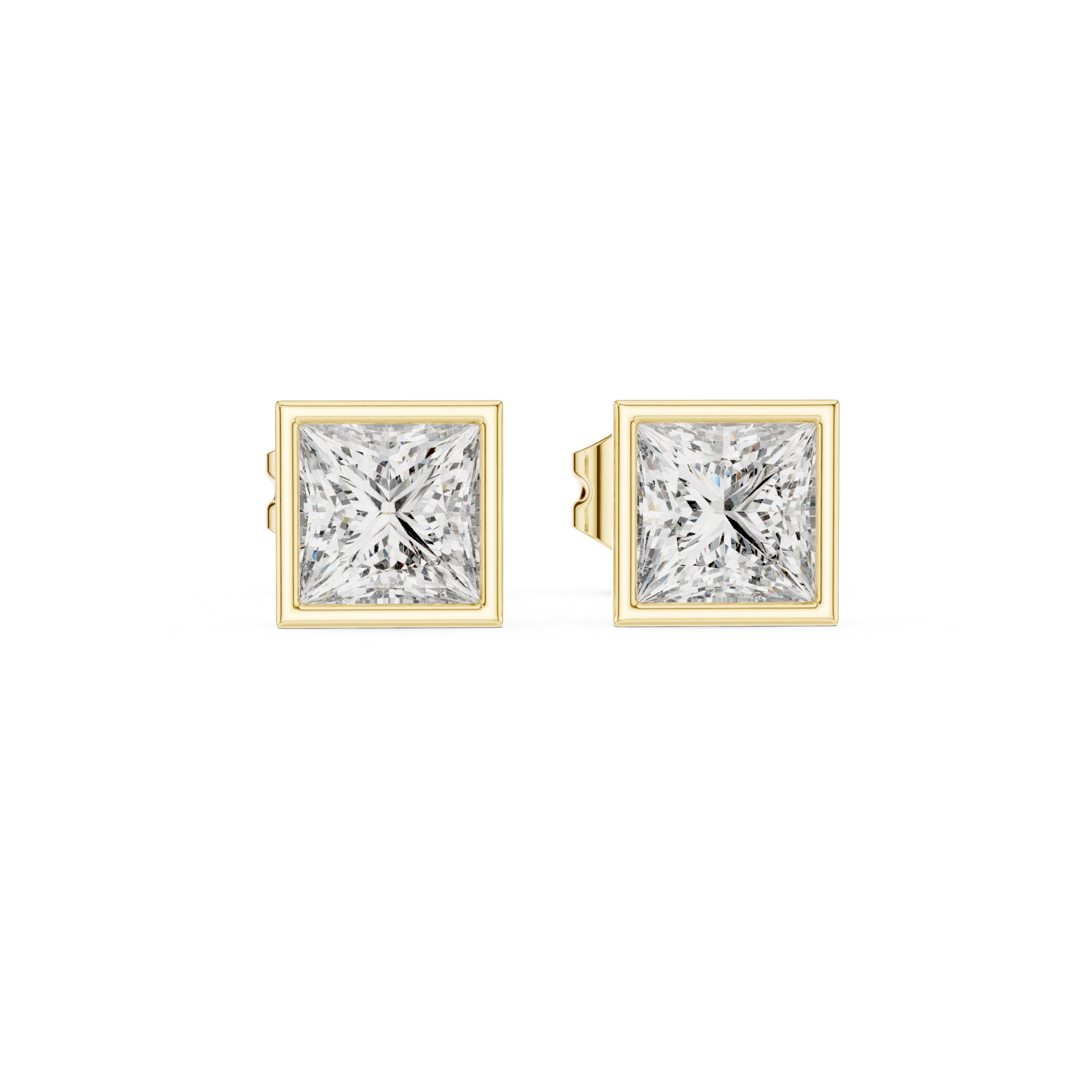Gold 1Ct Bezel Stud Princess Lab Grown Diamond Wylie Earring