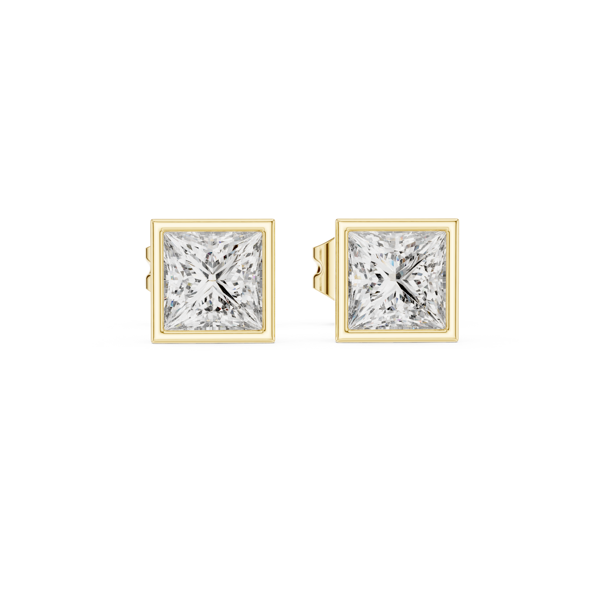 Gold 1Ct Bezel Stud Princess Lab Grown Diamond Wylie Earring