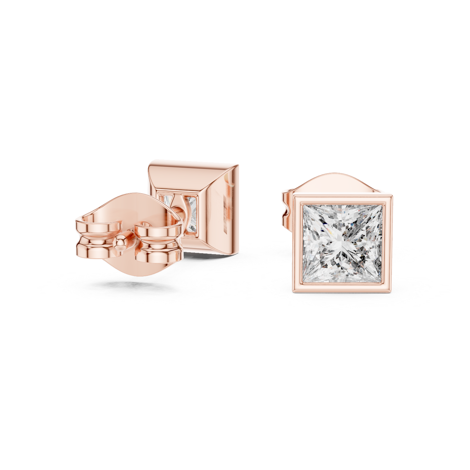 Gold 1Ct Bezel Stud Princess Lab Grown Diamond Wylie Earring
