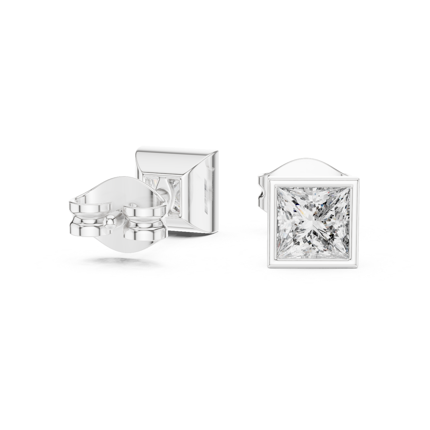 Gold 1Ct Bezel Stud Princess Lab Grown Diamond Wylie Earring