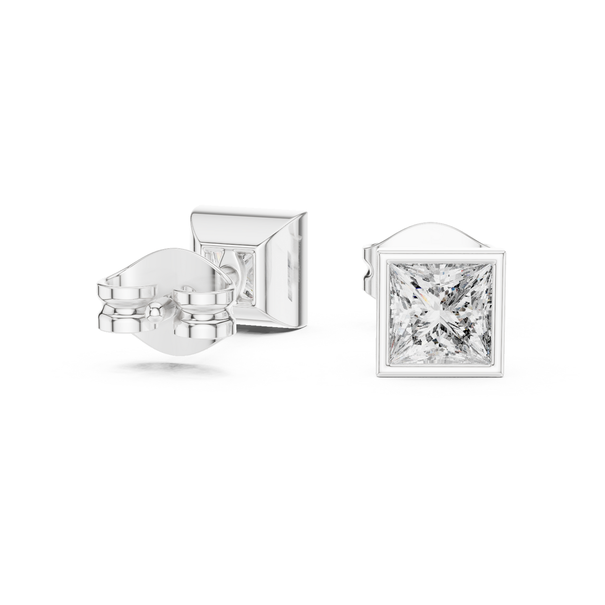 Gold 1Ct Bezel Stud Princess Lab Grown Diamond Wylie Earring