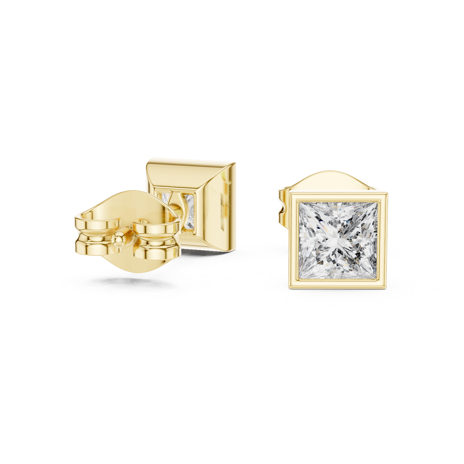Gold 1Ct Bezel Stud Princess Lab Grown Diamond Wylie Earring