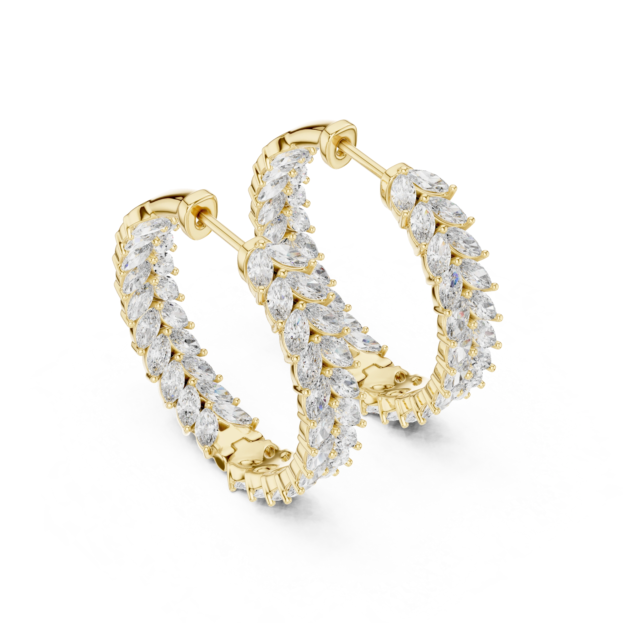 Gold 5Ct Prong Full Hoop Marquise Lab Grown Diamond Earring
