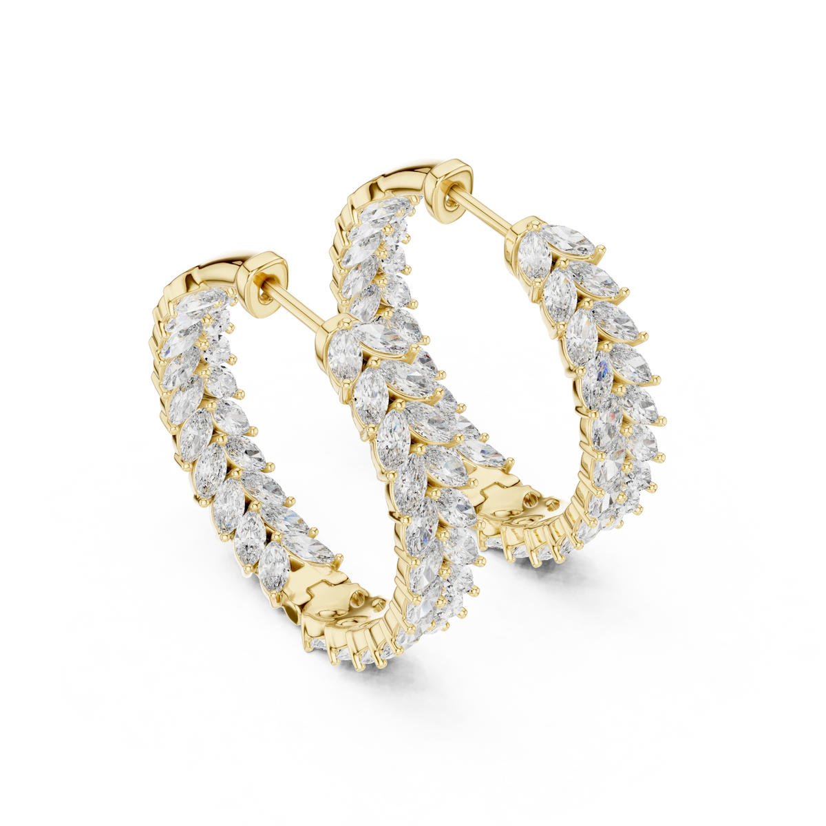 Gold 5Ct Prong Full Hoop Marquise Lab Grown Diamond Earring
