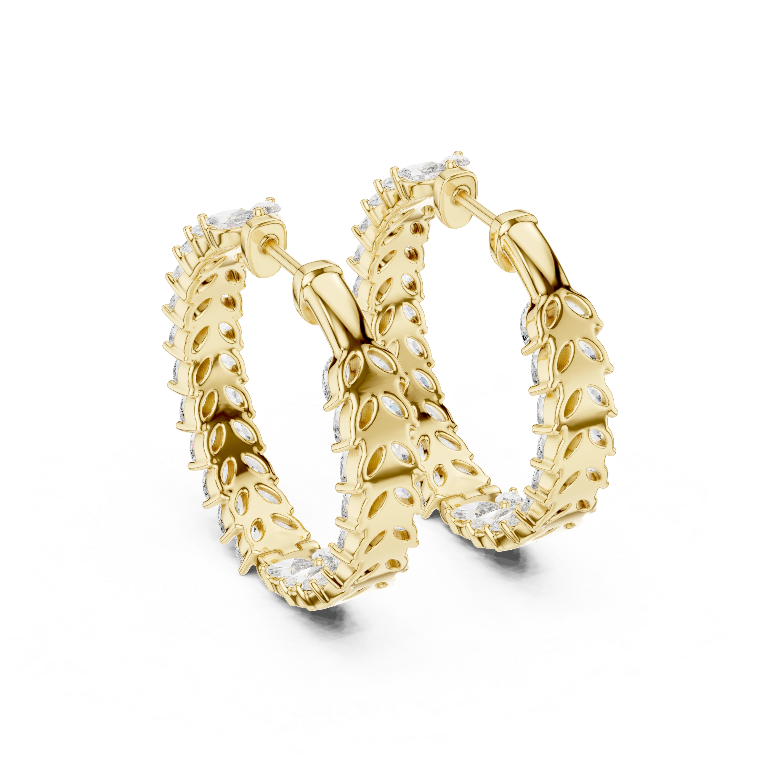 Gold 5Ct Prong Full Hoop Marquise Lab Grown Diamond Earring