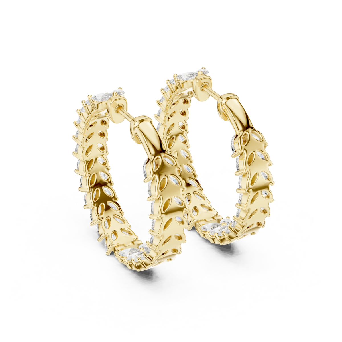 Gold 5Ct Prong Full Hoop Marquise Lab Grown Diamond Earring