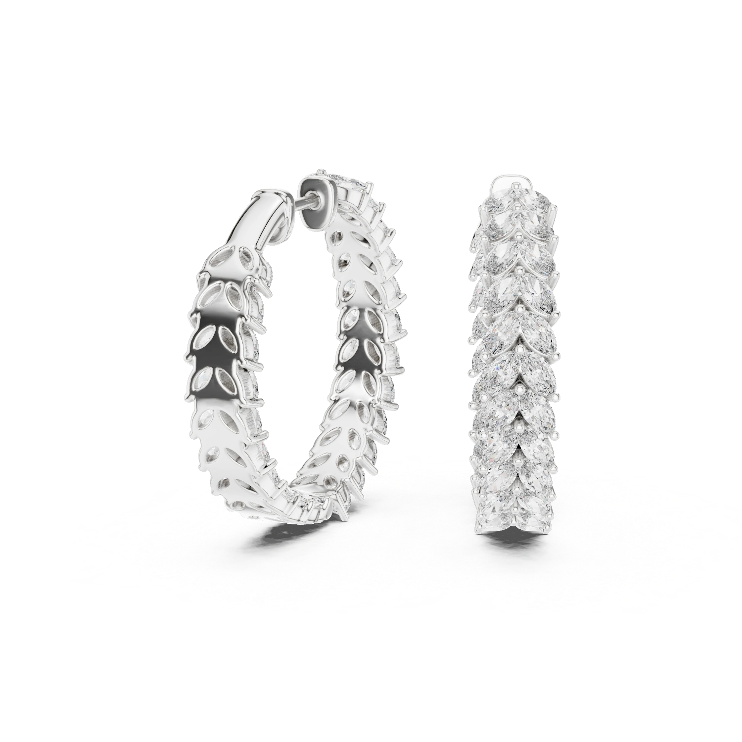 Gold 5Ct Prong Full Hoop Marquise Lab Grown Diamond Earring