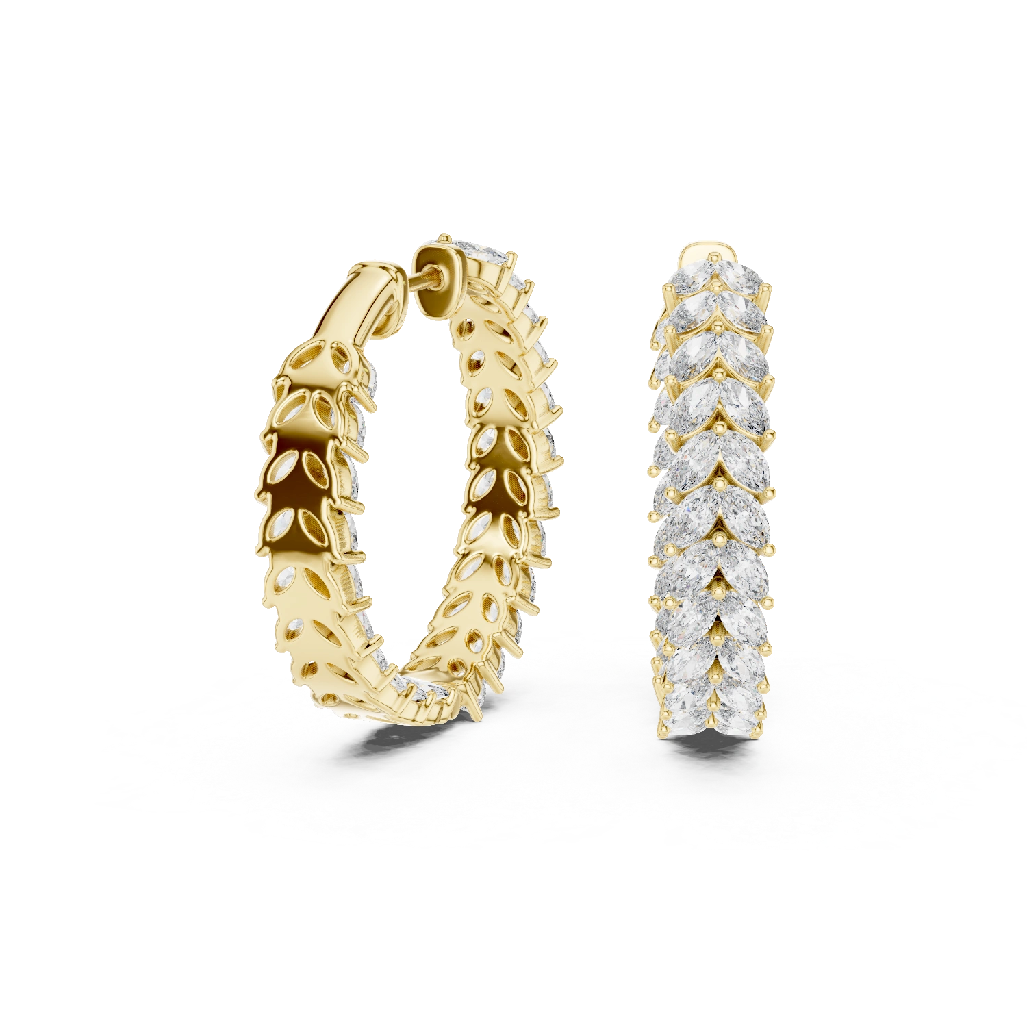 Gold 5Ct Prong Full Hoop Marquise Lab Grown Diamond Earring