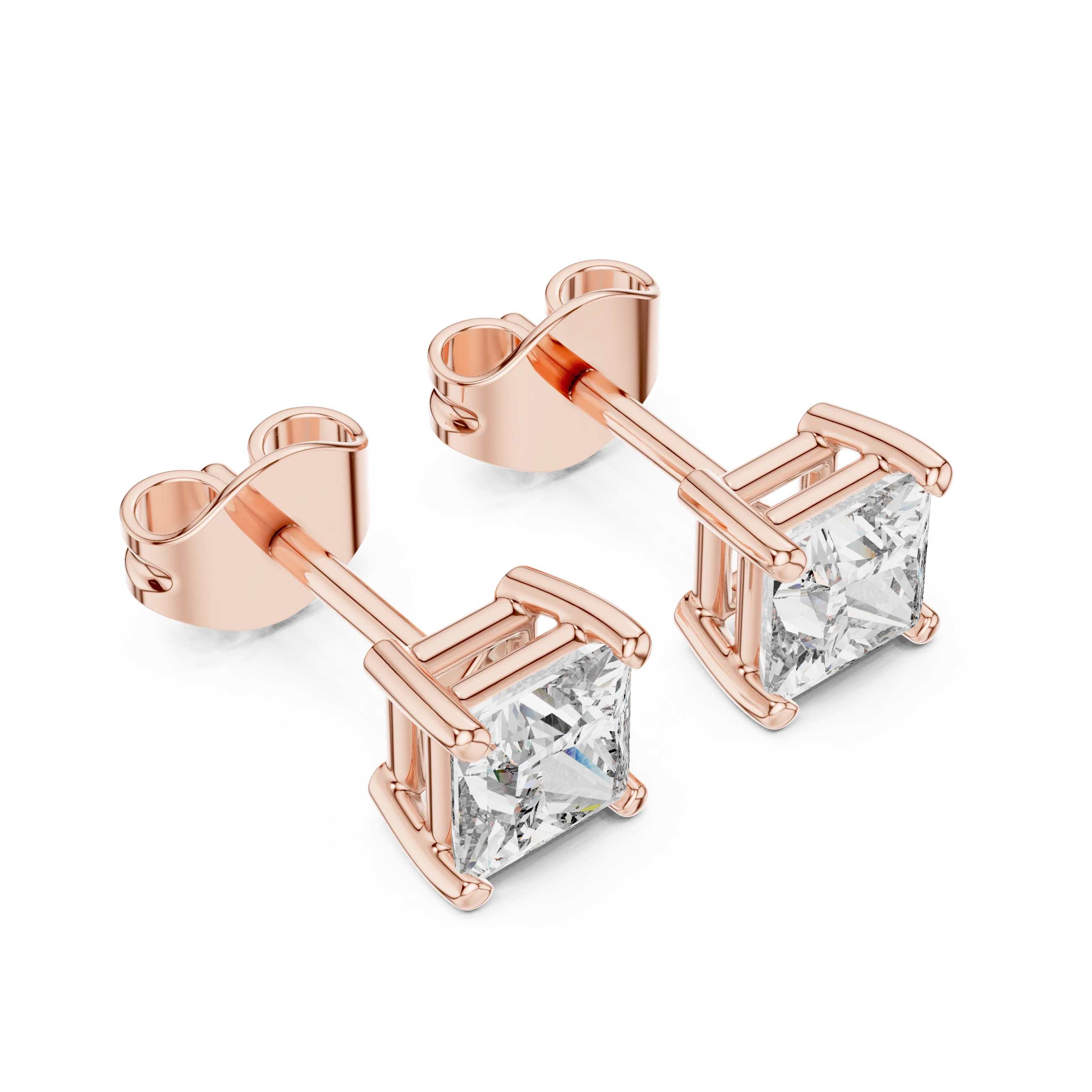 Gold 1Ct Basket Solitaire Princess Lab Grown Diamond Orfeo Earring