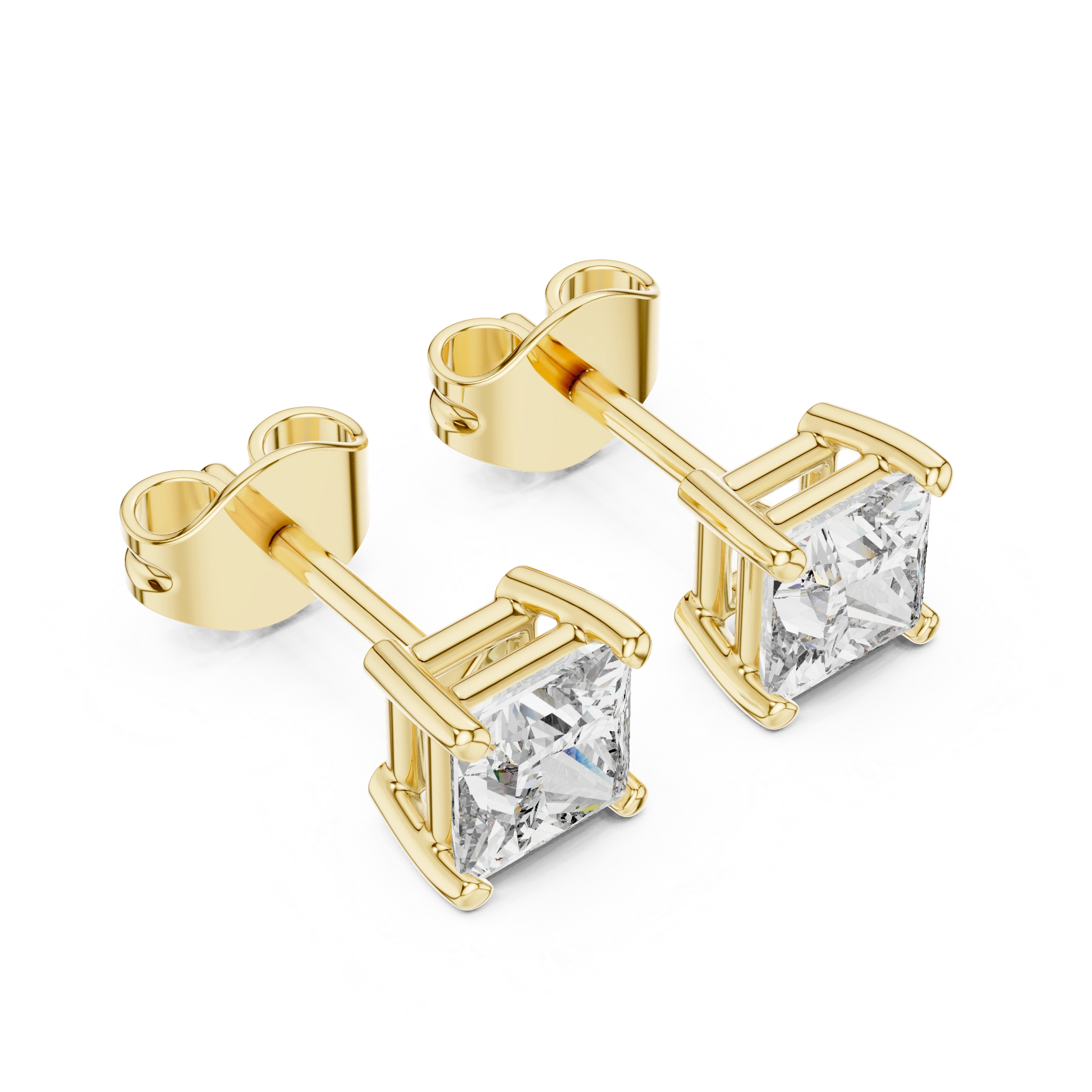 Gold 1Ct Basket Solitaire Princess Lab Grown Diamond Orfeo Earring