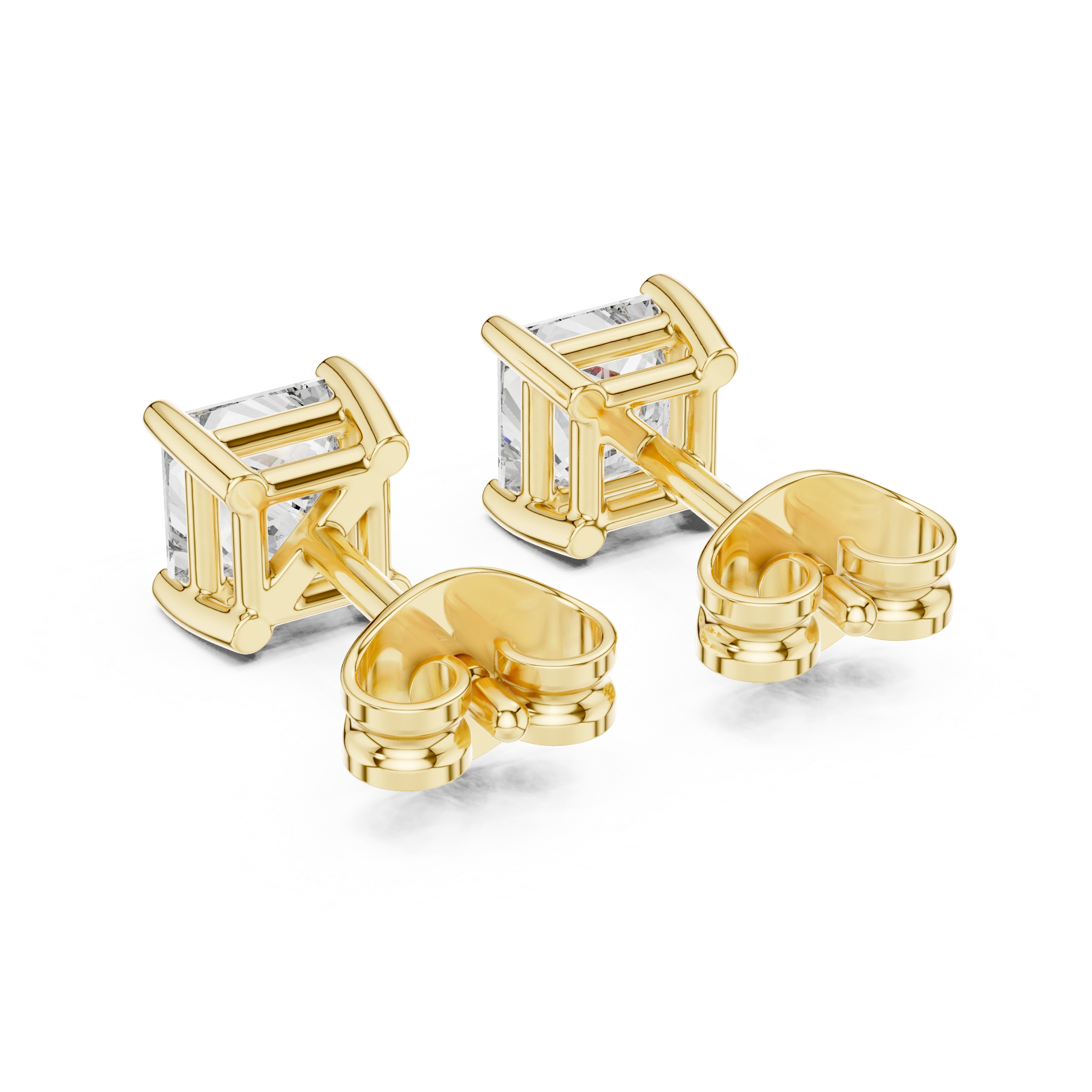 Gold 1Ct Basket Solitaire Princess Lab Grown Diamond Orfeo Earring