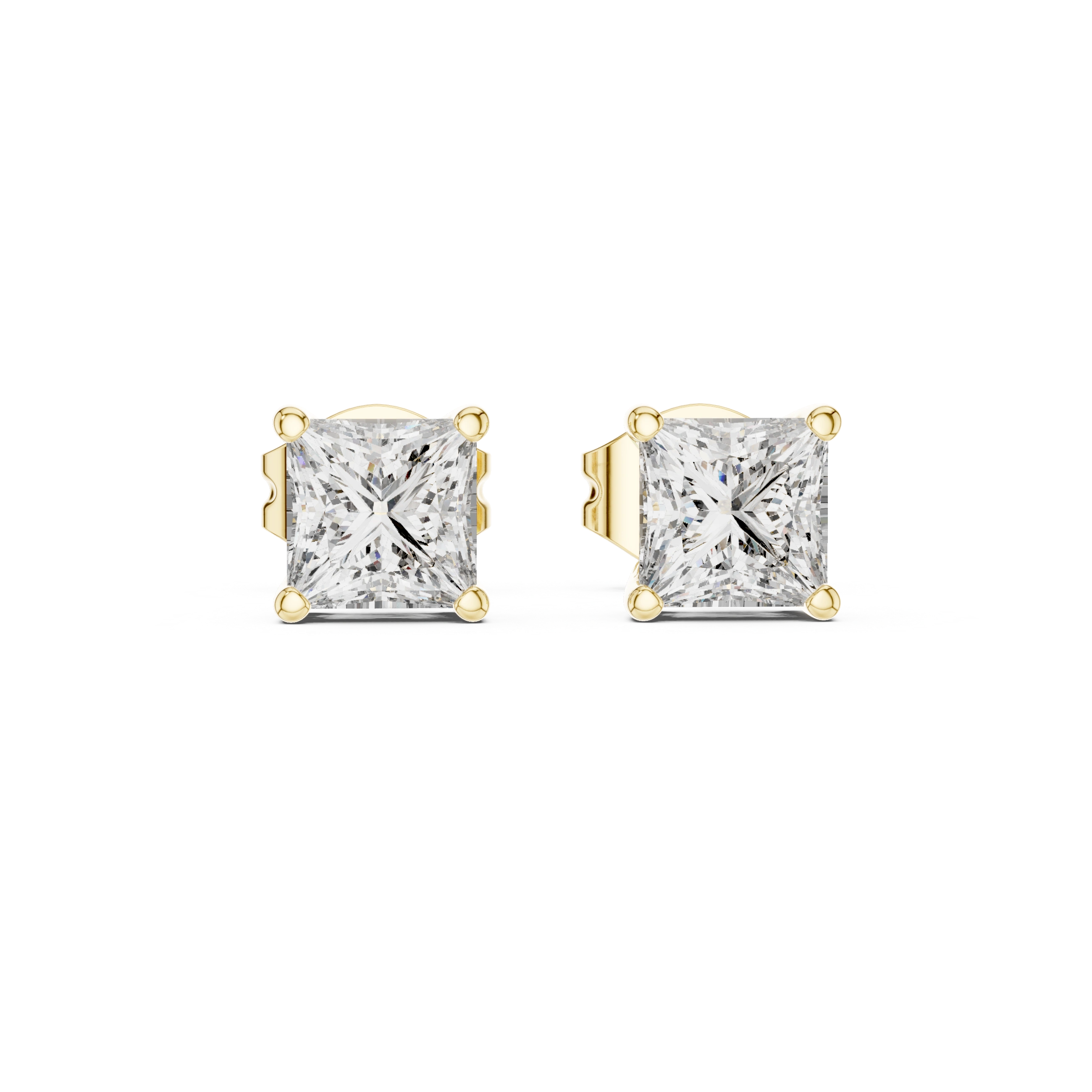 Gold 1Ct Basket Solitaire Princess Lab Grown Diamond Orfeo Earring