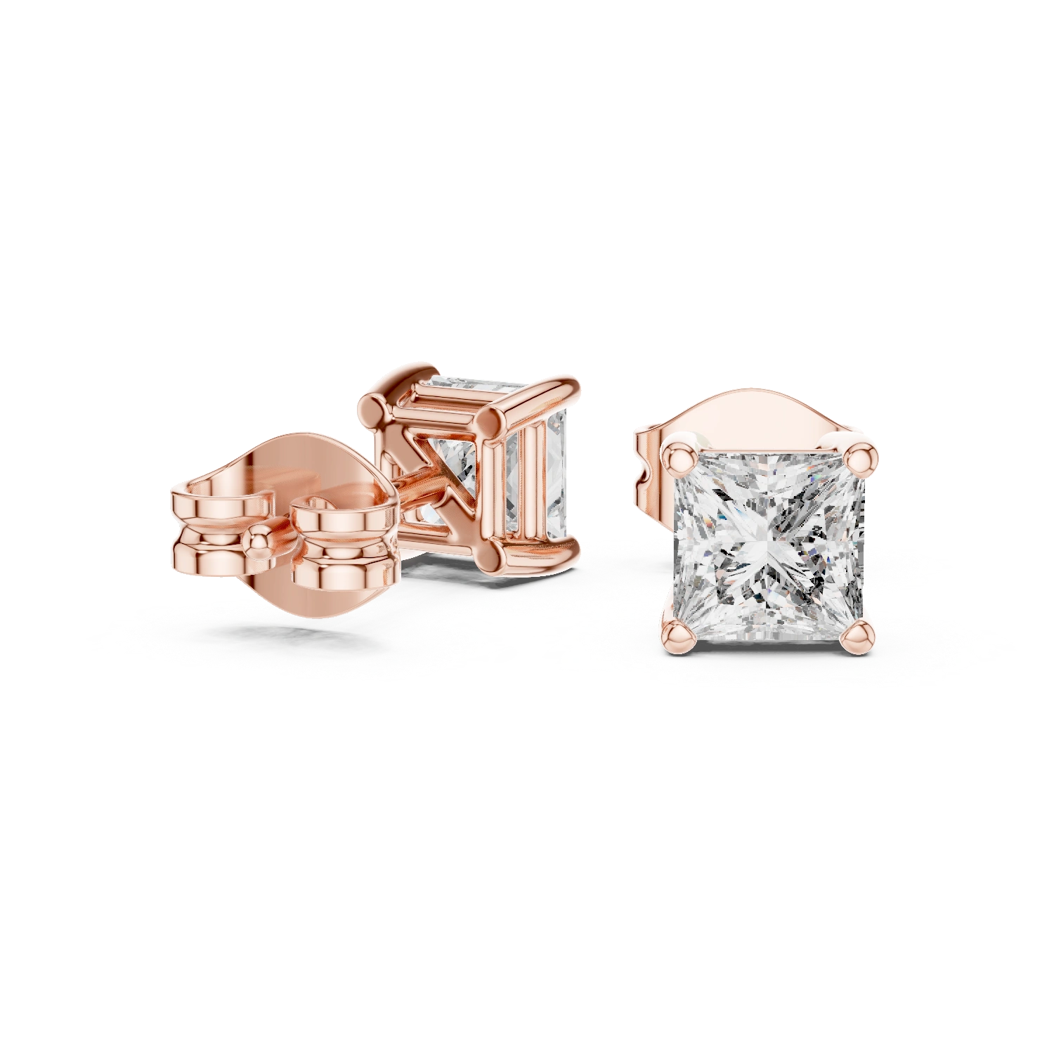 Gold 1Ct Basket Solitaire Princess Lab Grown Diamond Orfeo Earring
