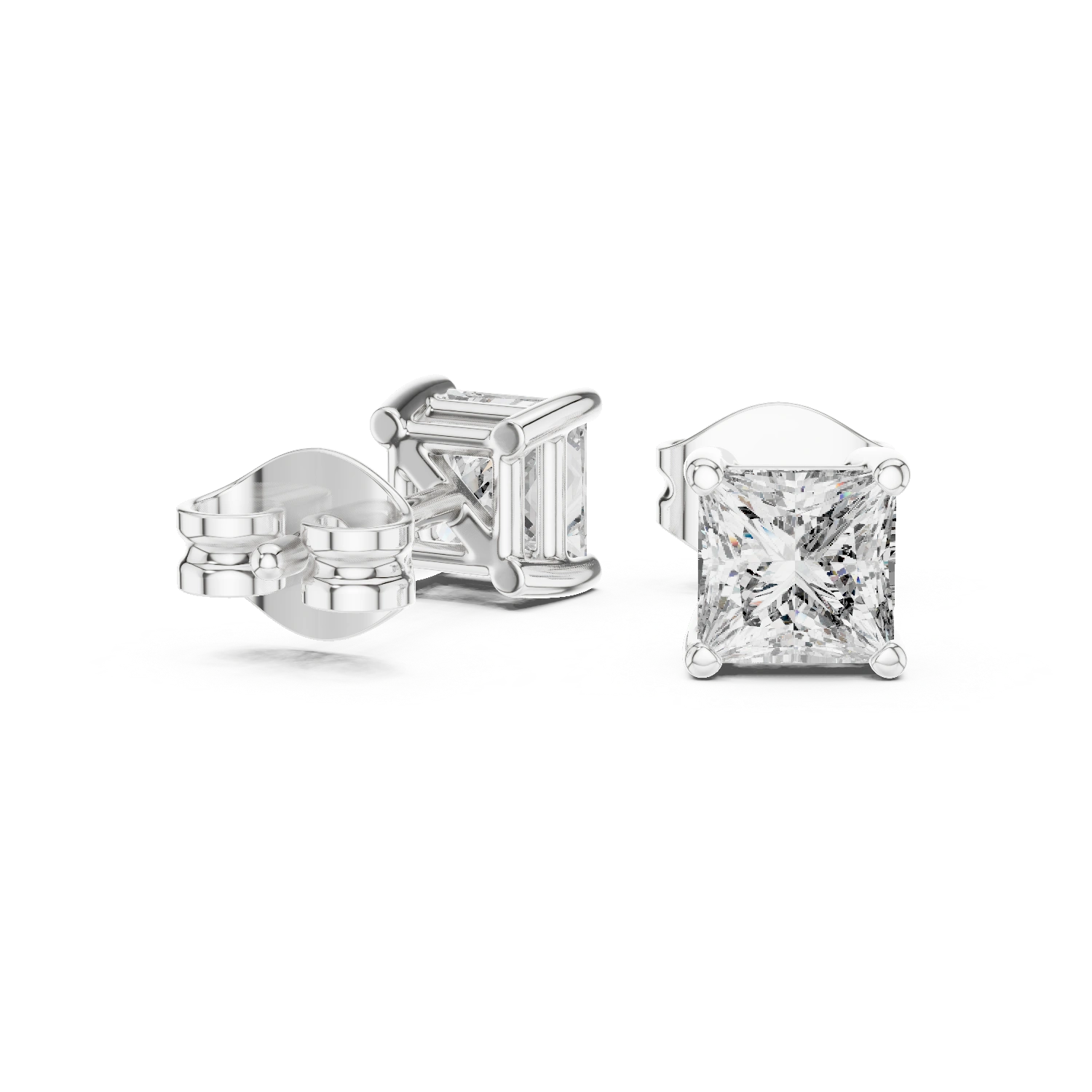 Gold 1Ct Basket Solitaire Princess Lab Grown Diamond Orfeo Earring