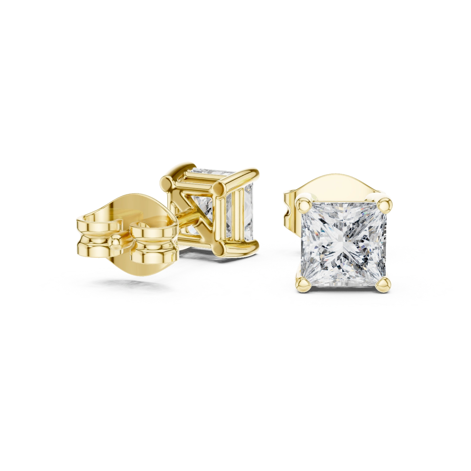 Gold 1Ct Basket Solitaire Princess Lab Grown Diamond Orfeo Earring