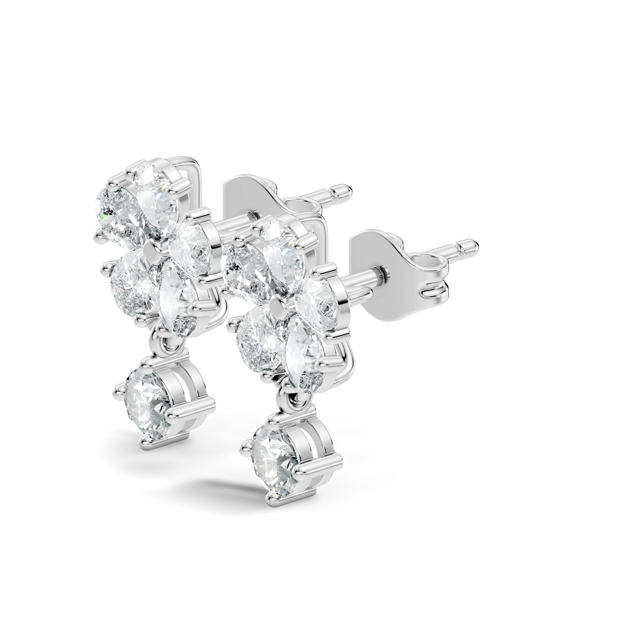 Gold 1Ct Floral Drop Design Pear Lab Grown Diamond Cavex Earring