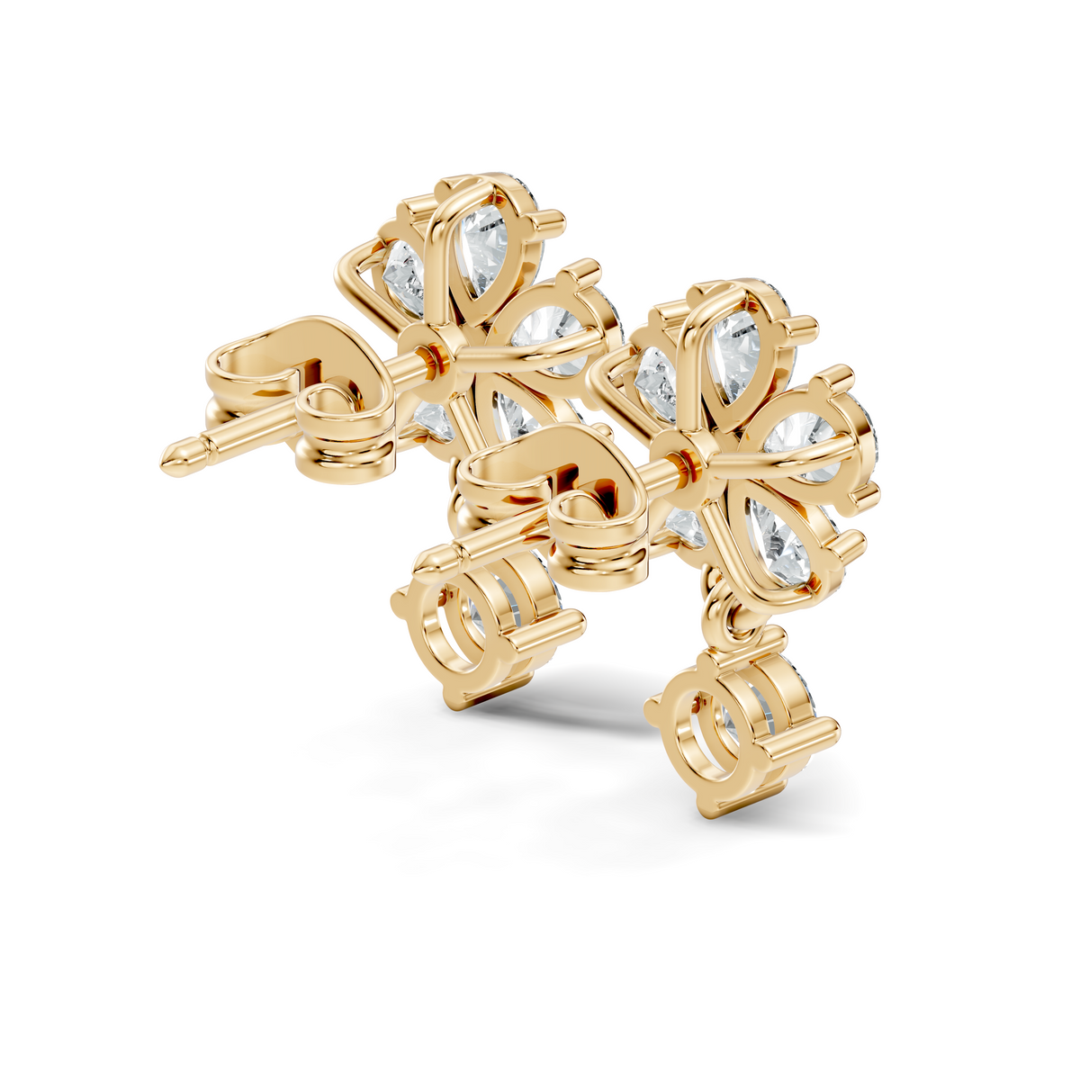 Gold 1Ct Floral Drop Design Pear Lab Grown Diamond Cavex Earring