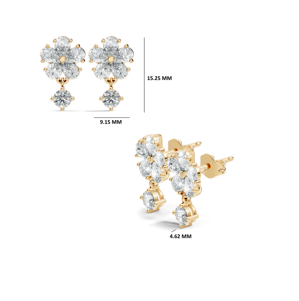 Gold 1Ct Floral Drop Design Pear Lab Grown Diamond Cavex Earring