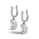 Gold 2Ct Halo Drop Emerald Lab Grown Diamond Helor Earring