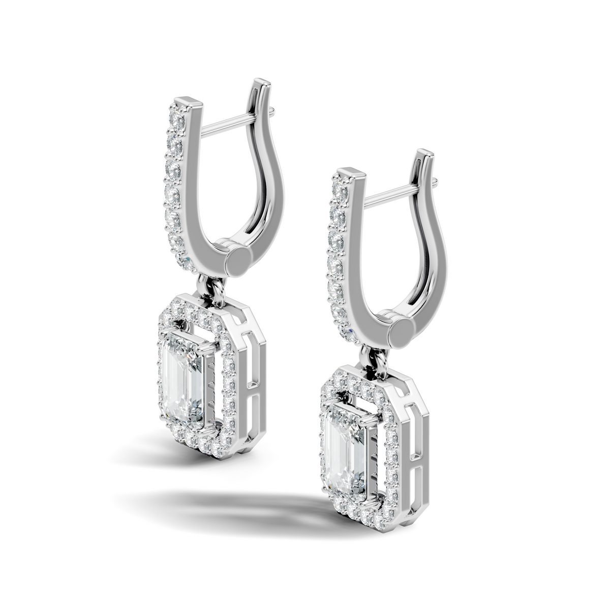 Gold 2Ct Halo Drop Emerald Lab Grown Diamond Helor Earring