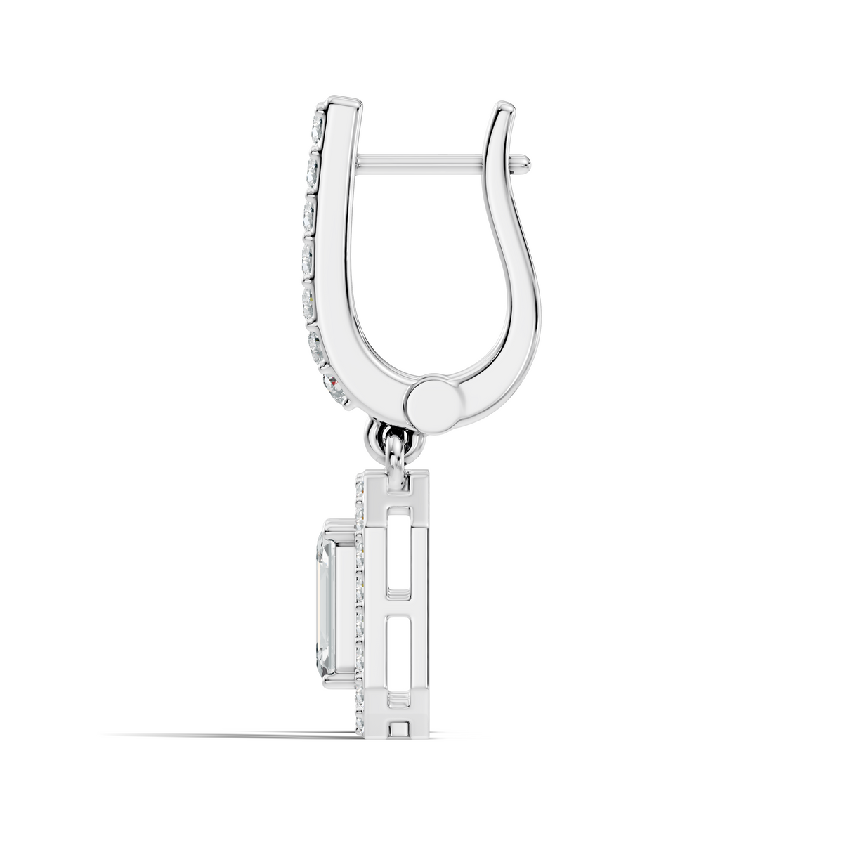 Gold 2Ct Halo Drop Emerald Lab Grown Diamond Helor Earring