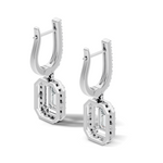 Gold 2Ct Halo Drop Emerald Lab Grown Diamond Helor Earring