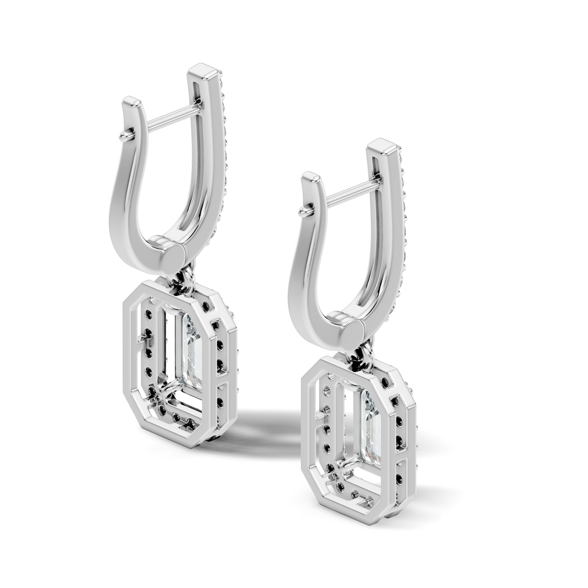Gold 2Ct Halo Drop Emerald Lab Grown Diamond Helor Earring