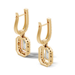 Gold 2Ct Halo Drop Emerald Lab Grown Diamond Helor Earring