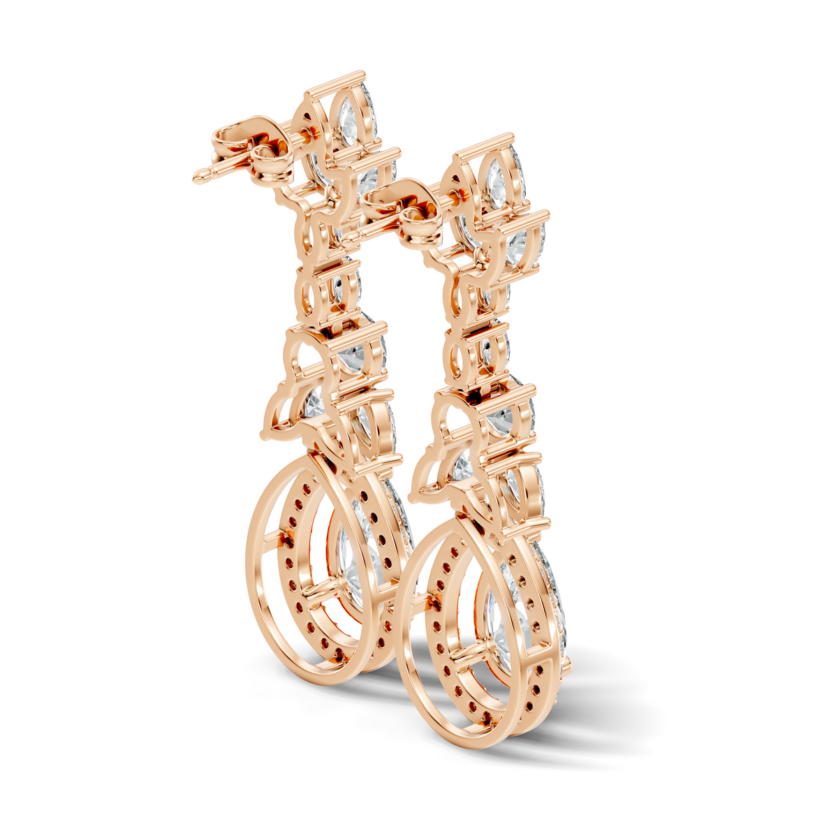 Gold 3Ct Oval Pave Halo Drop Lab Grown Diamond Tiryn Earring