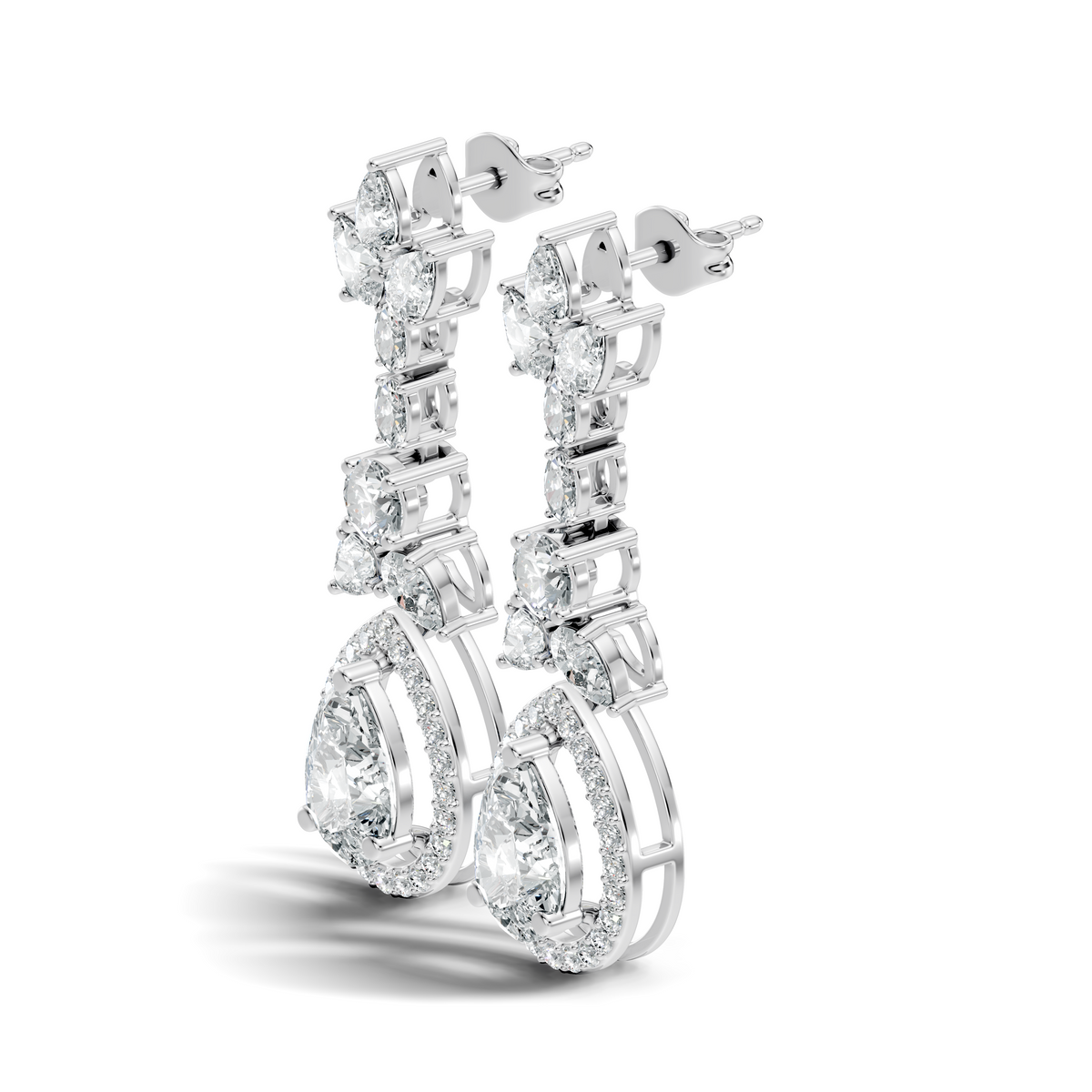Gold 3Ct Oval Pave Halo Drop Lab Grown Diamond Tiryn Earring