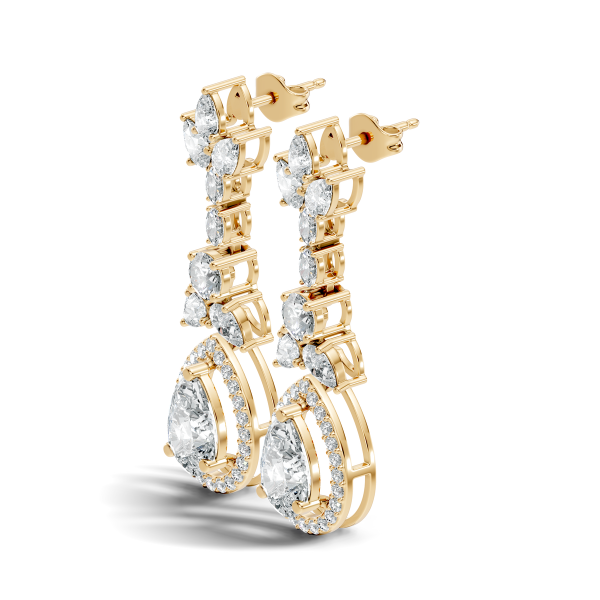 Gold 3Ct Oval Pave Halo Drop Lab Grown Diamond Tiryn Earring