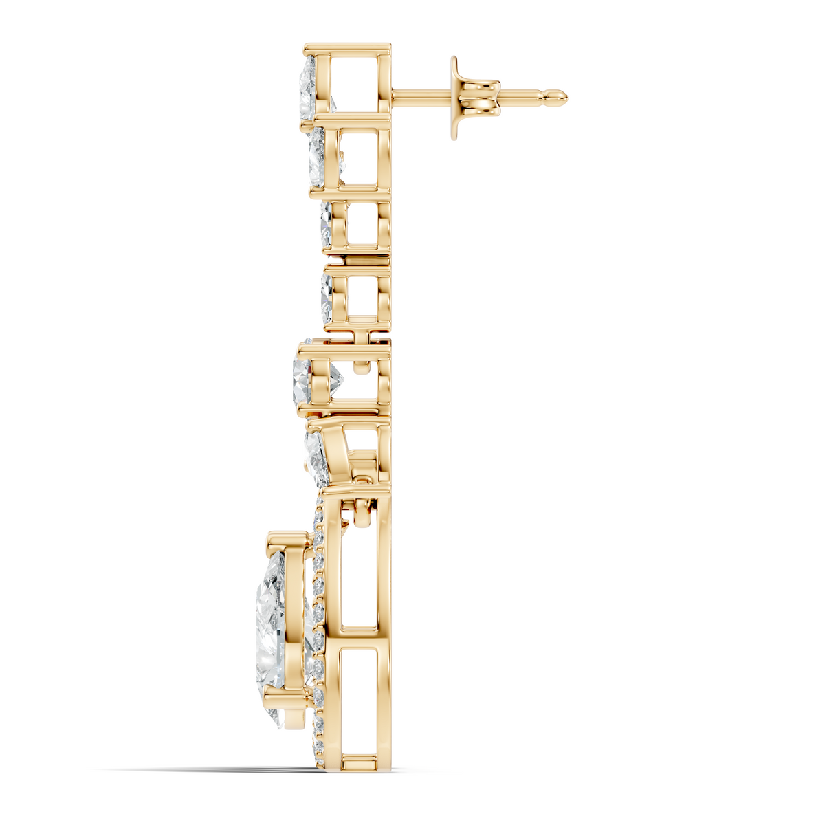 Gold 3Ct Oval Pave Halo Drop Lab Grown Diamond Tiryn Earring