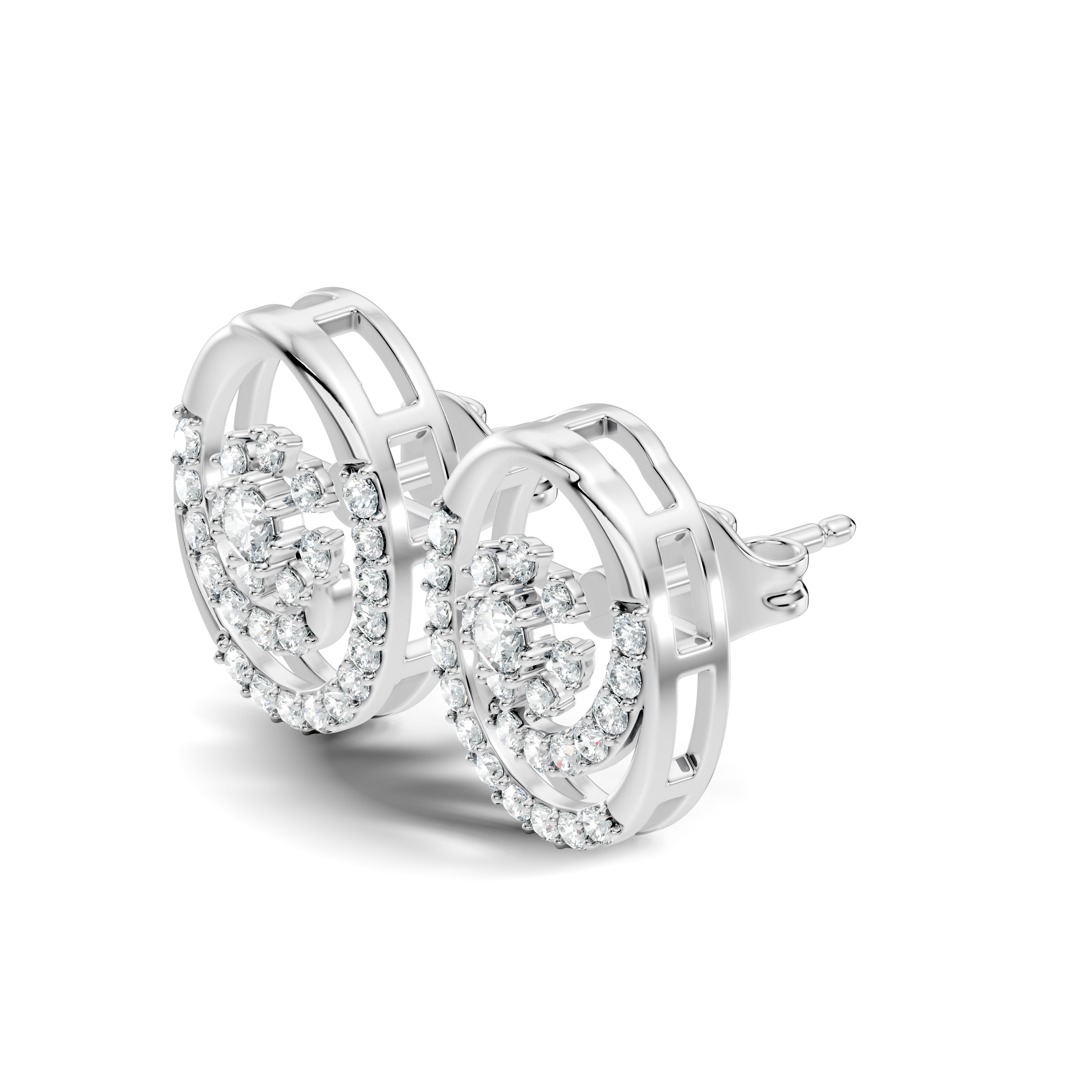 Gold Spiral Halo Floral Design Round Lab Grown Diamond Sylor Earring
