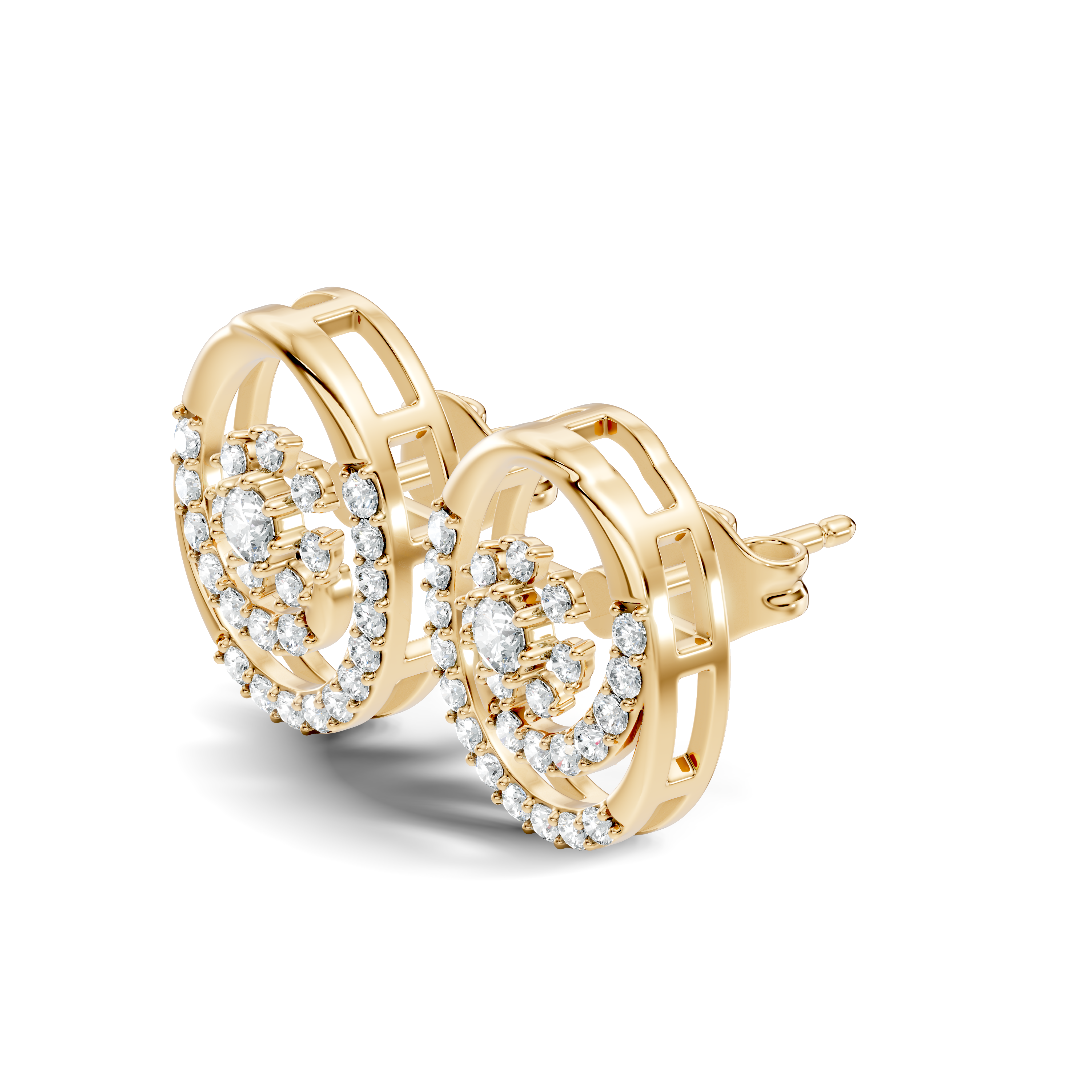 Gold Spiral Halo Floral Design Round Lab Grown Diamond Sylor Earring