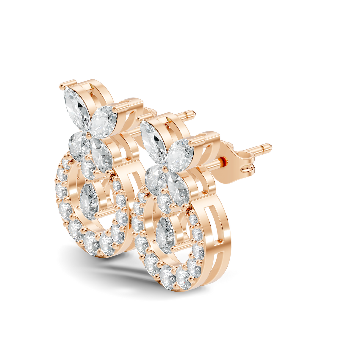 Gold 1Ct Swirl Halo Drop Design Pear Lab Grown Diamond Wylin Earring