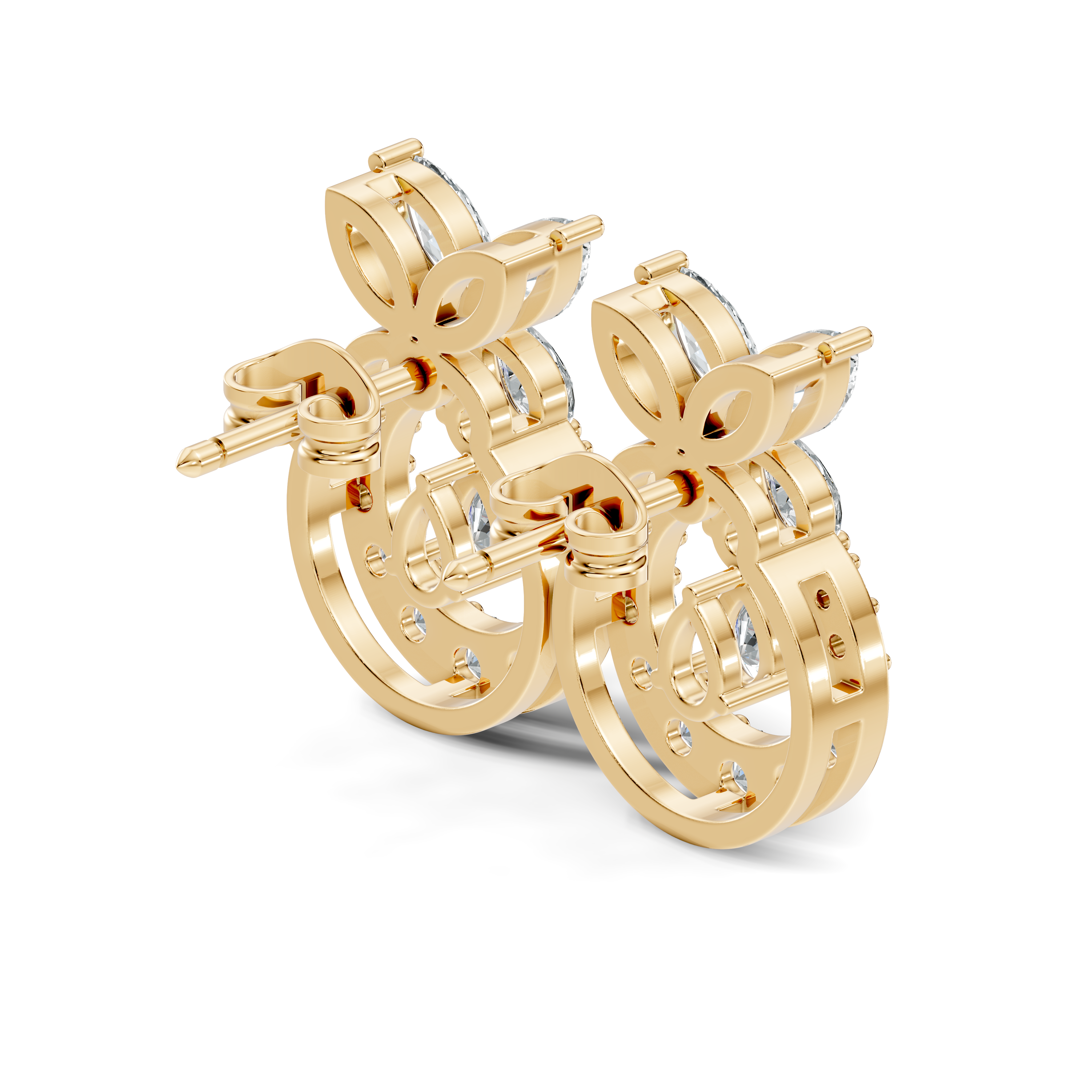 Gold 1Ct Swirl Halo Drop Design Pear Lab Grown Diamond Wylin Earring