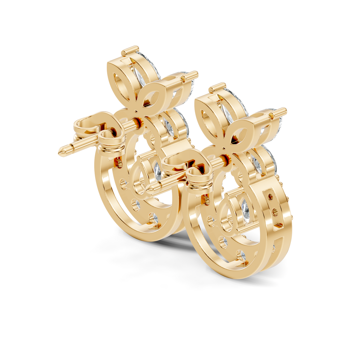 Gold 1Ct Swirl Halo Drop Design Pear Lab Grown Diamond Wylin Earring