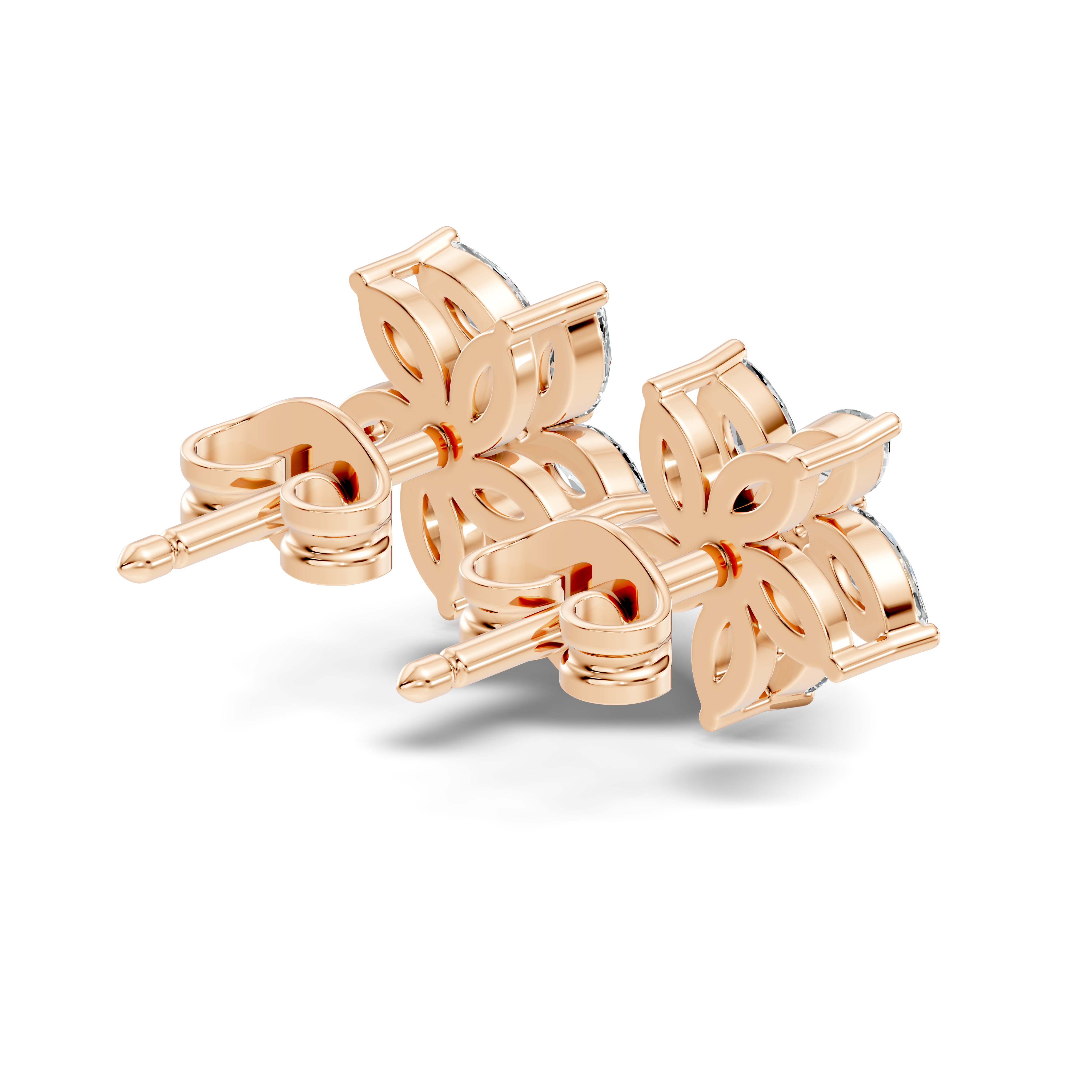 Gold Floral Petal Design Marquise Lab Grown Diamond Elzor Earring
