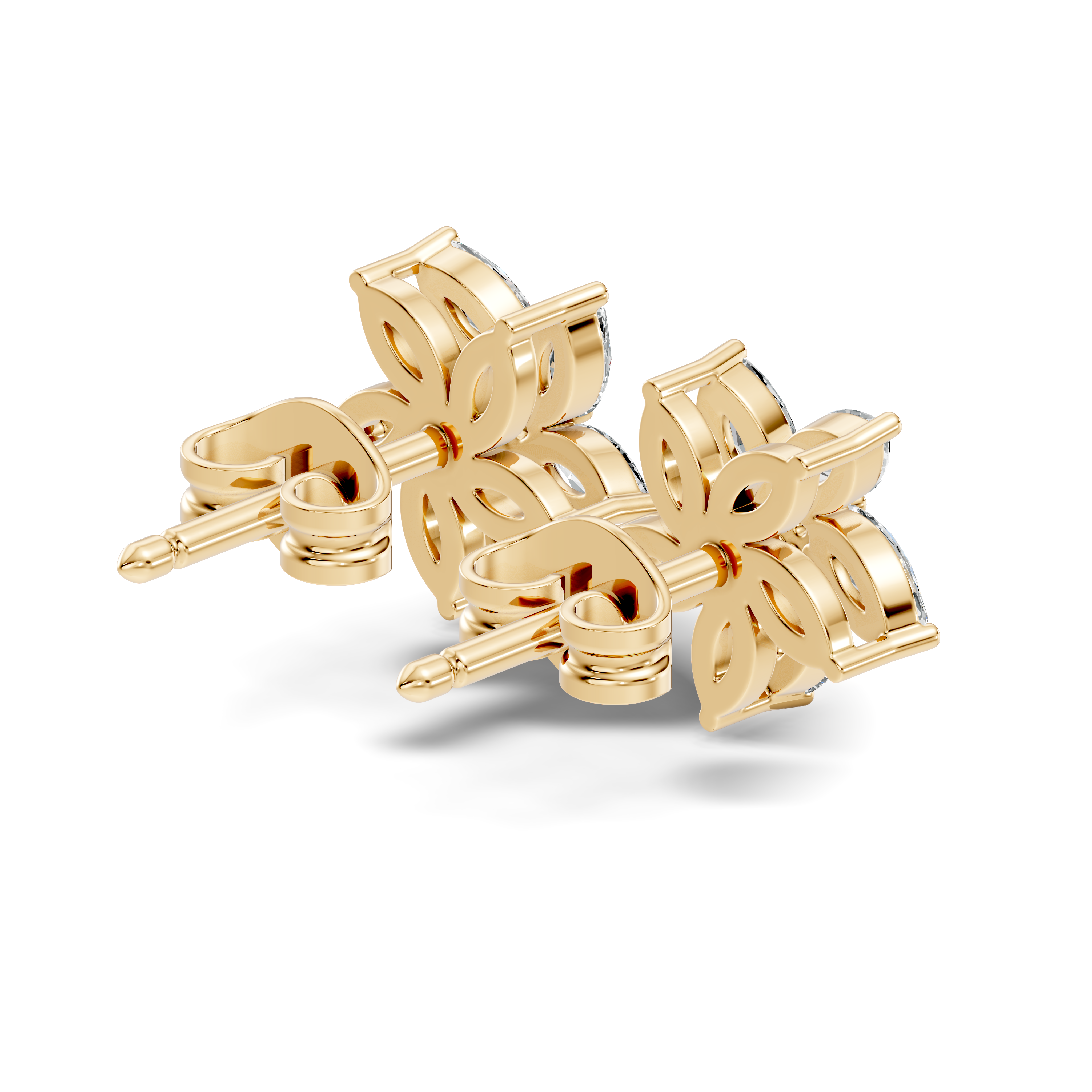Gold Floral Petal Design Marquise Lab Grown Diamond Elzor Earring