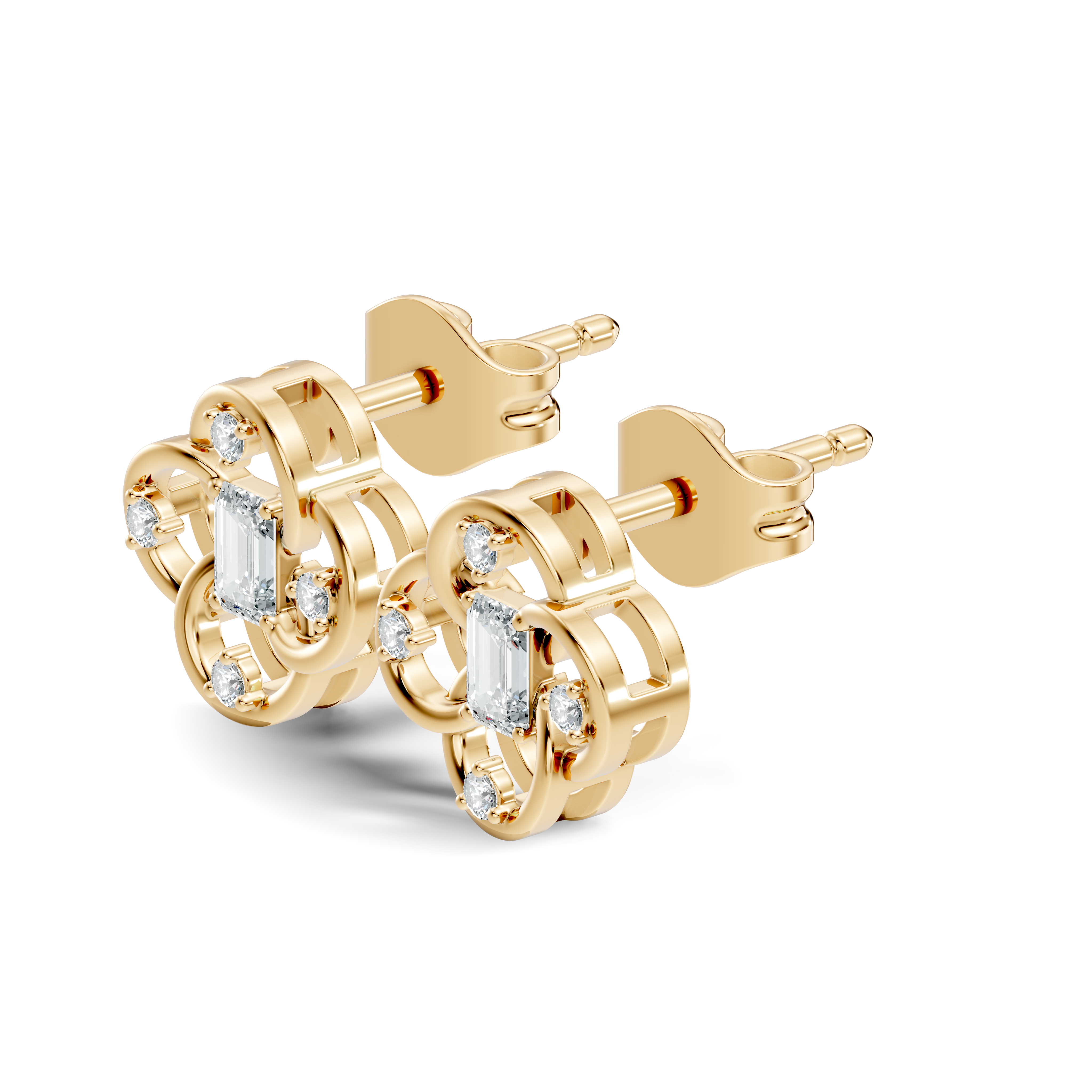 Gold Petal Swirl Emerald Lab Grown Diamond Flira Earring