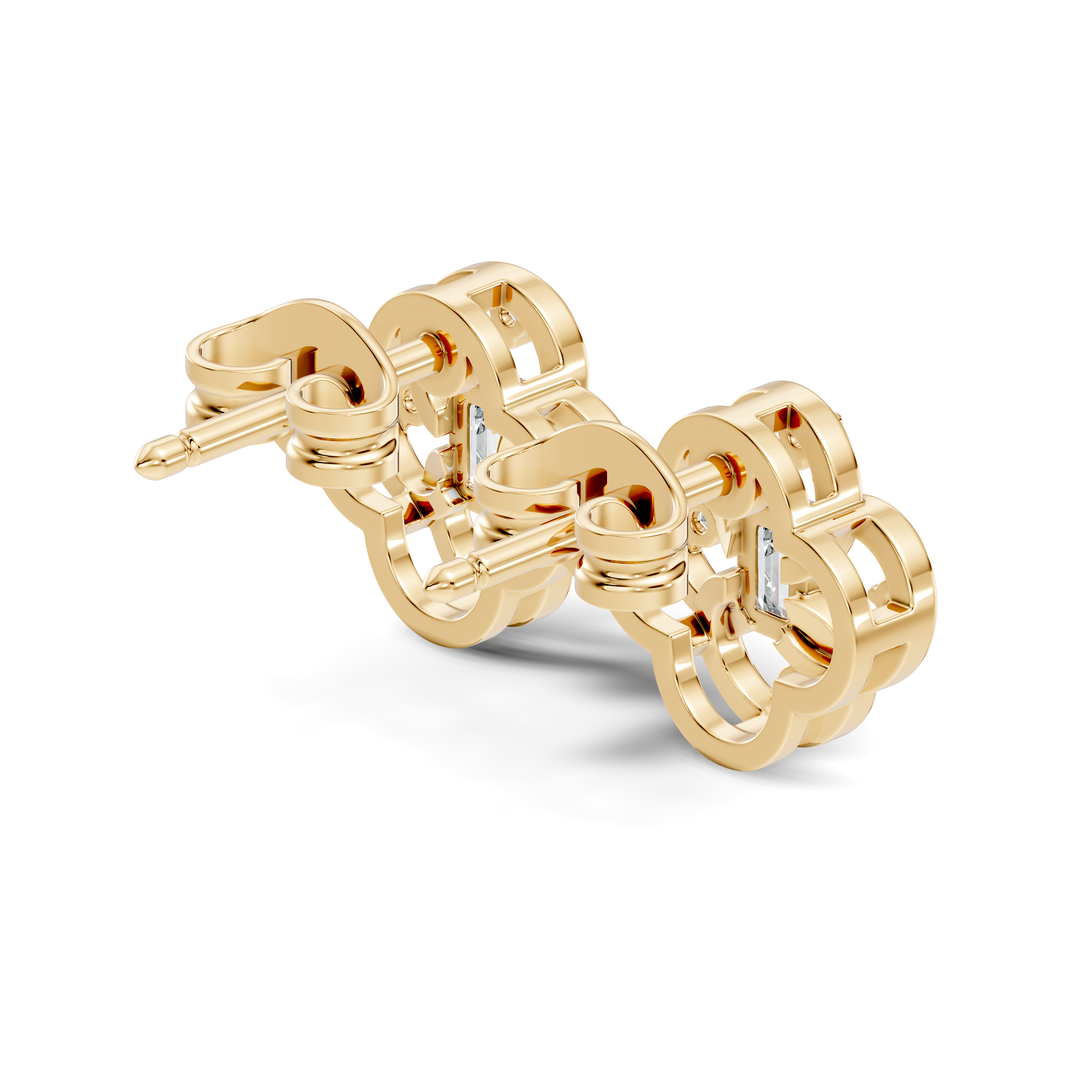 Gold Petal Swirl Emerald Lab Grown Diamond Flira Earring
