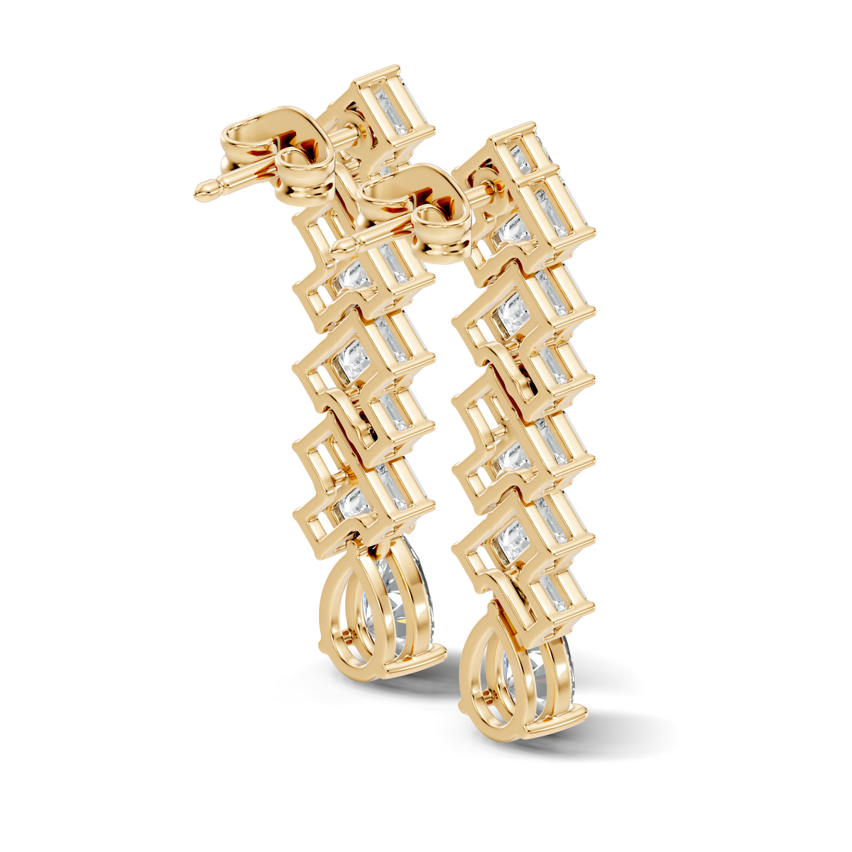 Gold 2Ct Zigzag Emerald Cluster Drop Lab Grown Diamond Quyra Earring