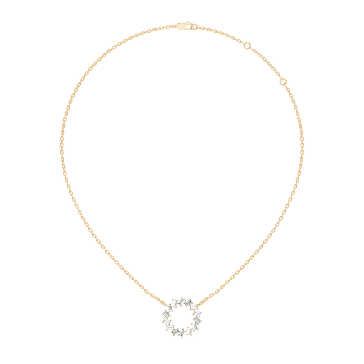 Gold Circle Halo Baguette Lab Grown Diamond Zaira Pendant