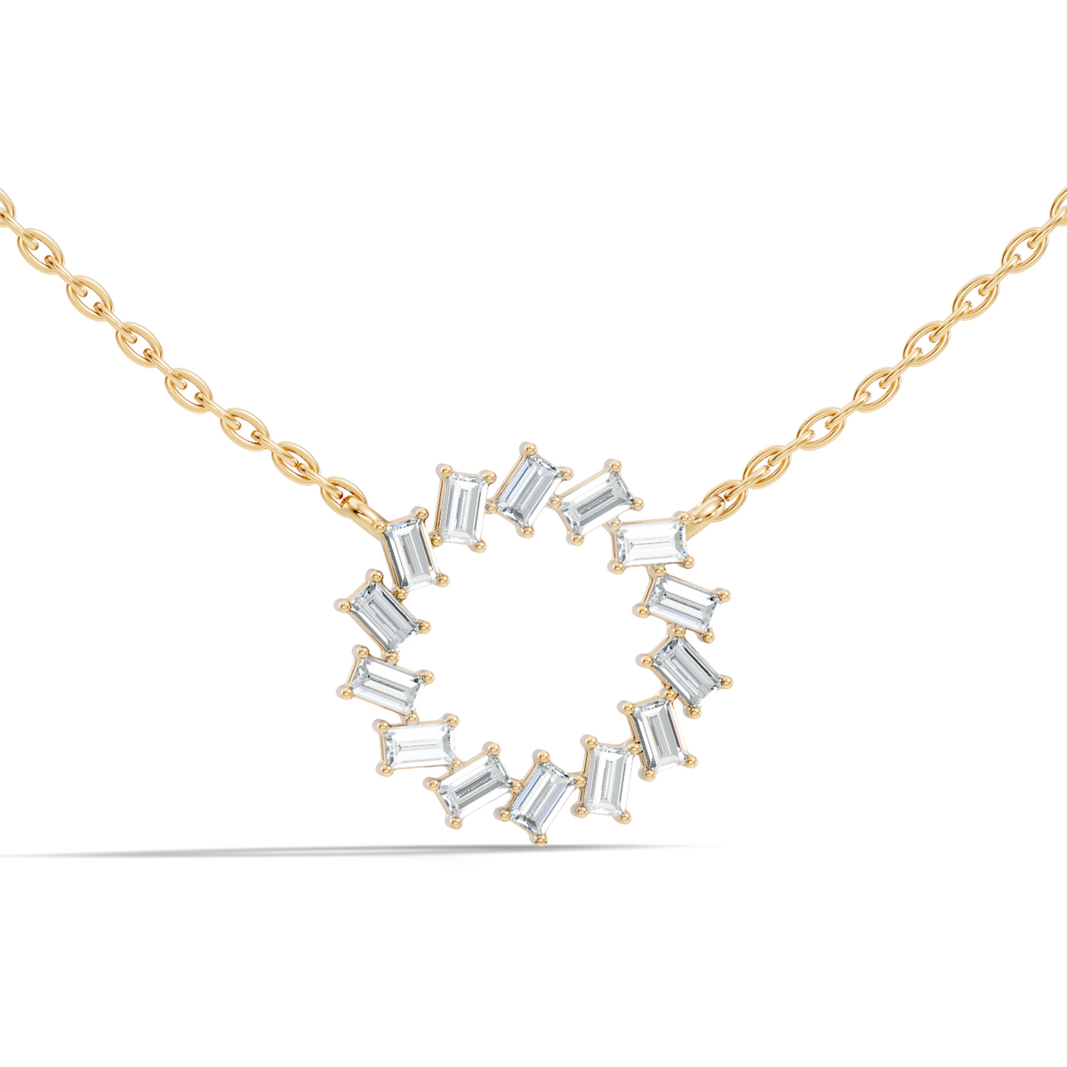 Gold Circle Halo Baguette Lab Grown Diamond Zaira Pendant