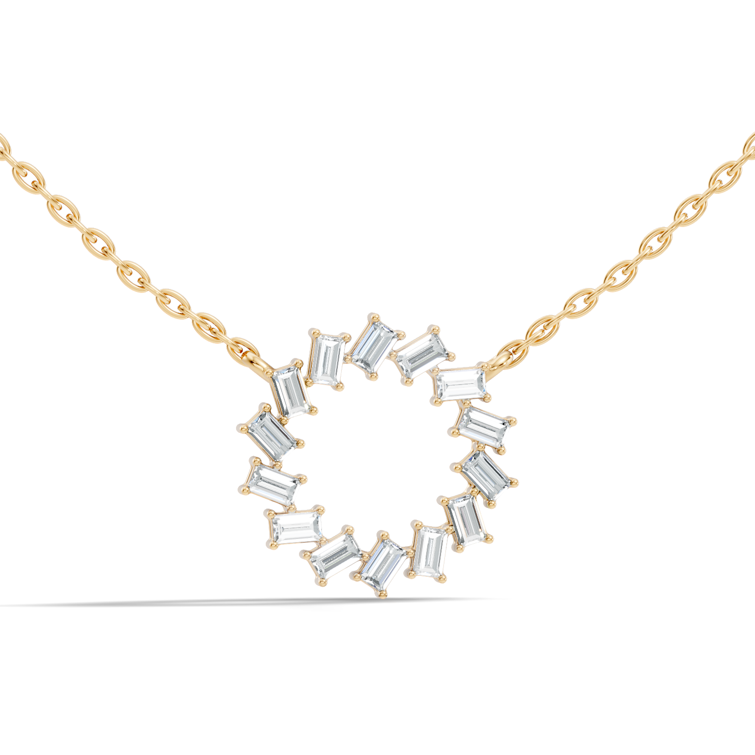 Gold Circle Halo Baguette Lab Grown Diamond Zaira Pendant