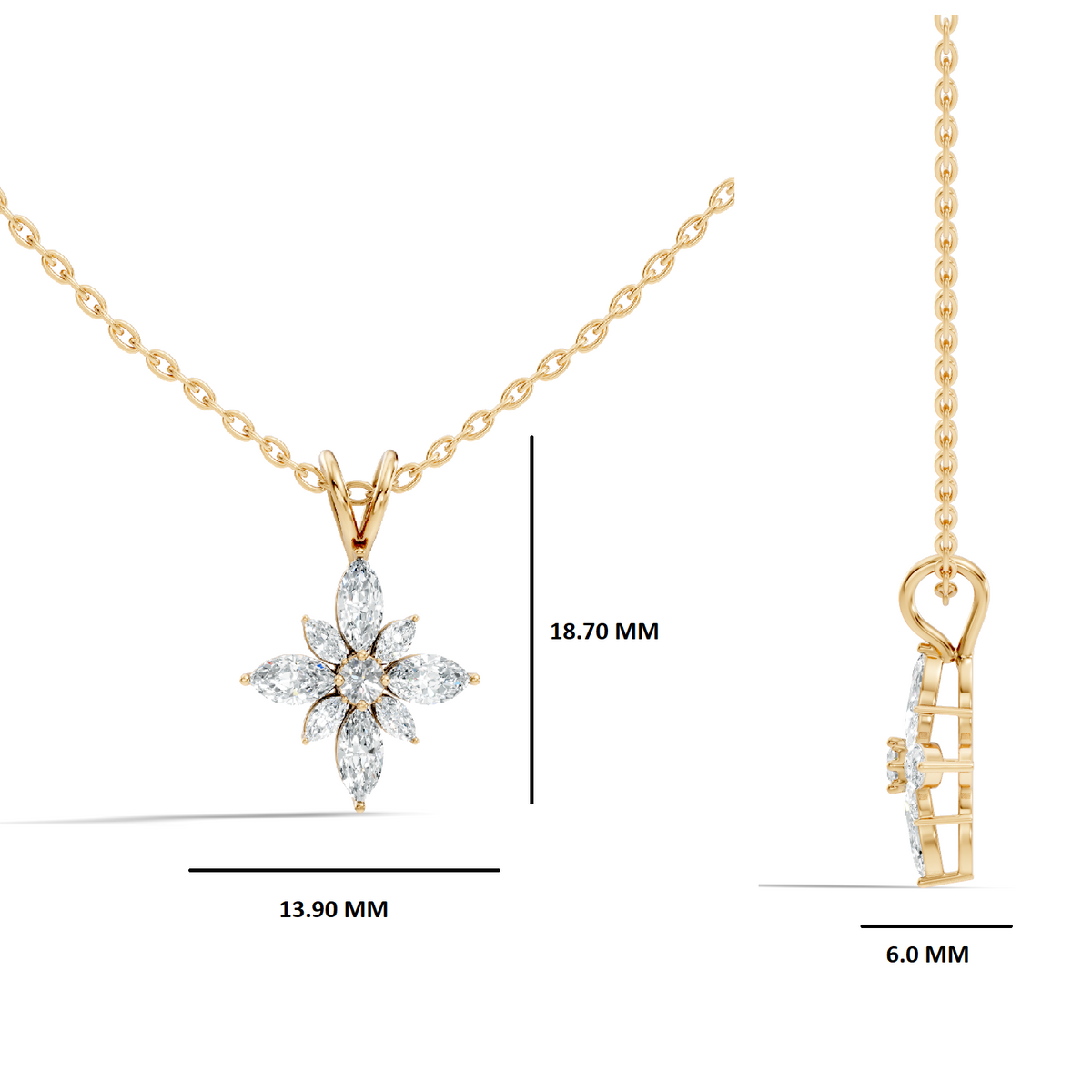 Gold Floral Marquise Lab Grown Diamond Sivra Pendant